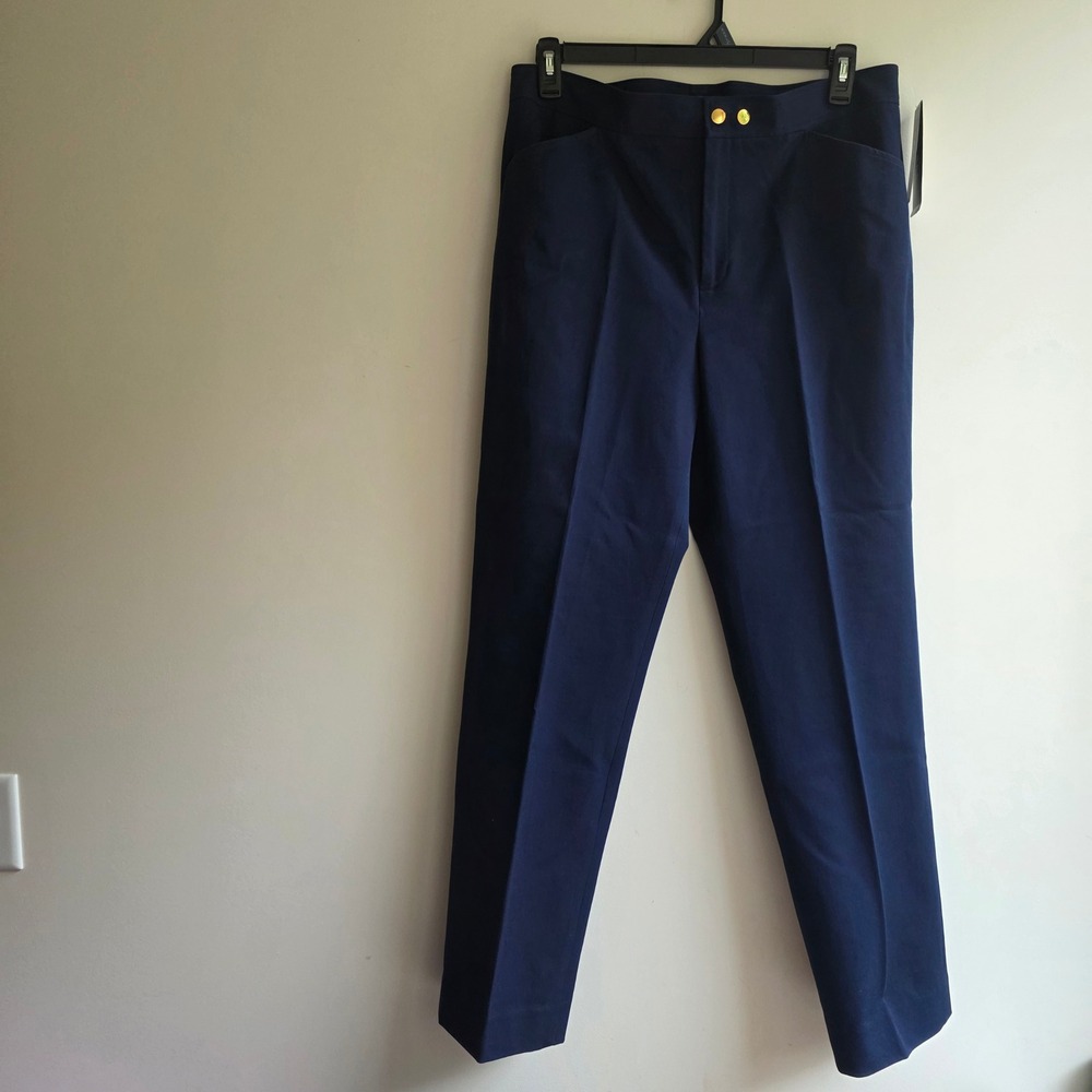 Lauren Ralph Lauren French Navy Straight Leg Trousers Gold Buttons Size 14 NEW